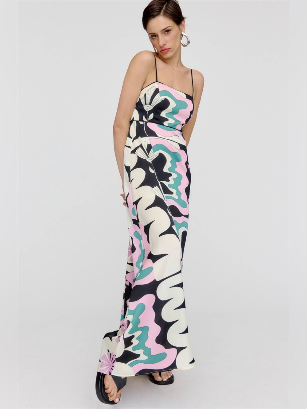 ANTHROPOLOGIE XS $328 OOPSCOOL Graphic Print Dress • Mod Floral Retro Maxi